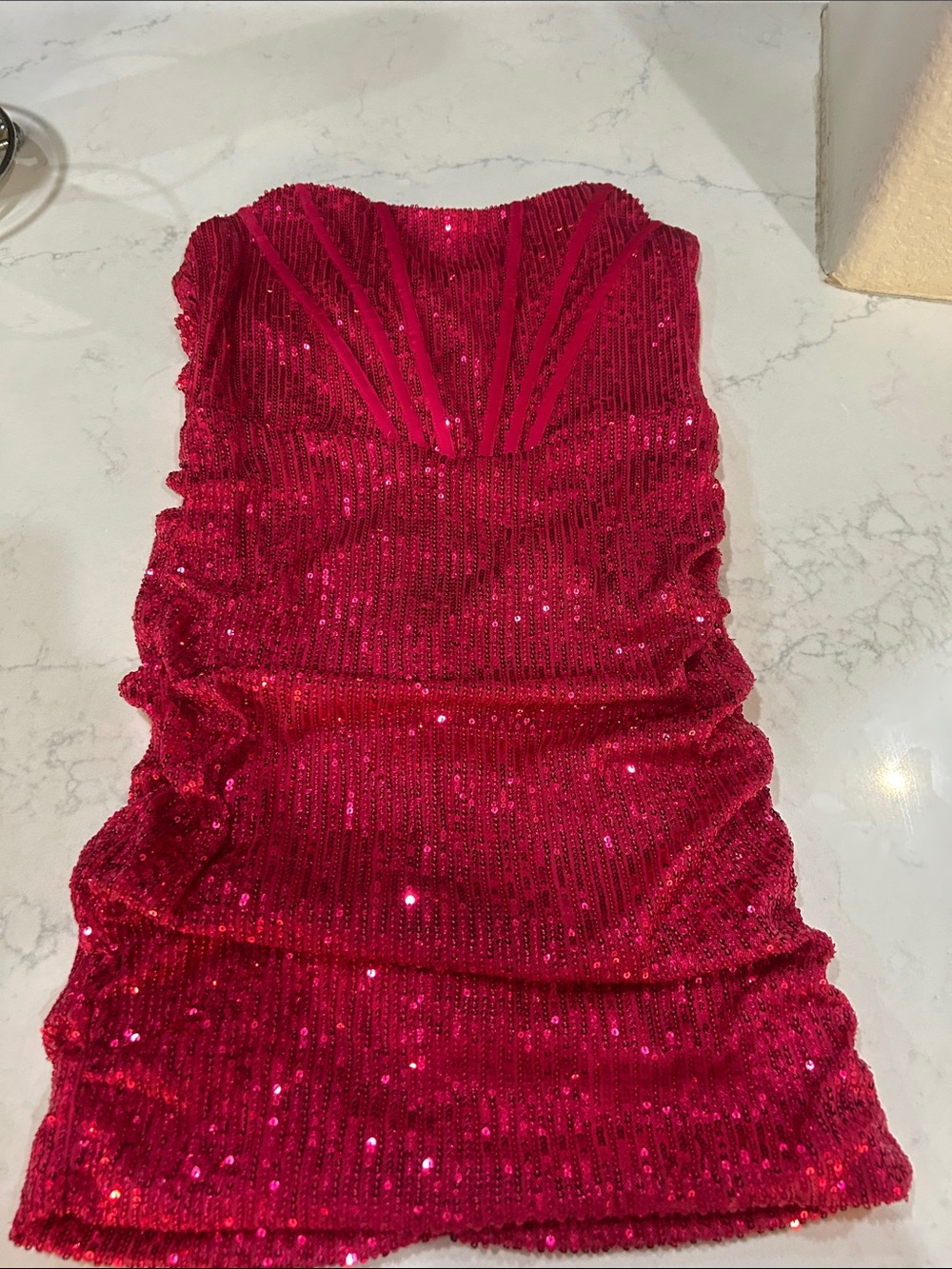 Strapless pink Sequin Party Dress